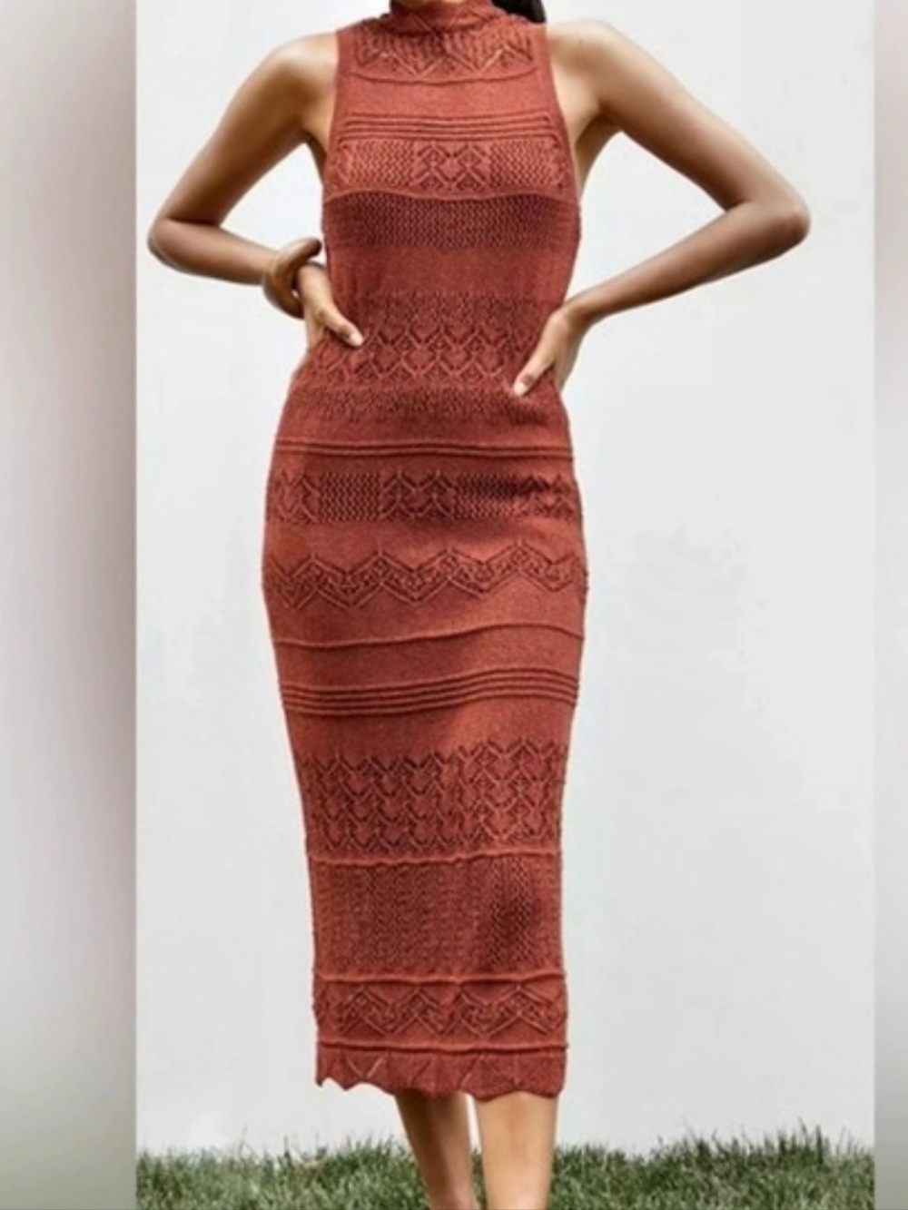 Anthropologie Knit Midi Dress in Rust Size Medium